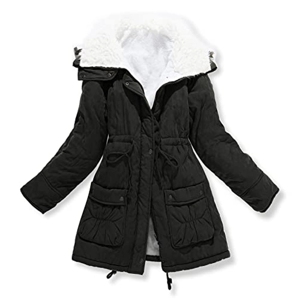 MEWOW Women's Winter Mid Length Thick Warm Faux Lamb Wool Lined Jacket Coat