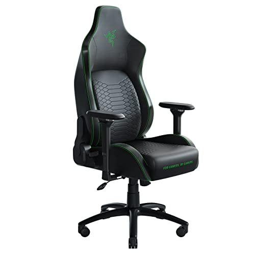 Razer Iskur Gaming Chair: Ergonomic Lumbar Support System - Multi-Layered Synthetic Leather - High Density Foam Cushions - Engineered to Carry - Memory Foam Head Cushion - Black/Green - Black/Green - Chair