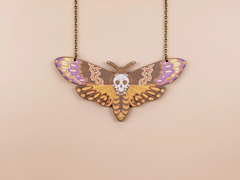 Whimsigoth Deaths Head Moth Necklace ~ chunky witchy goblincore statement jewelry