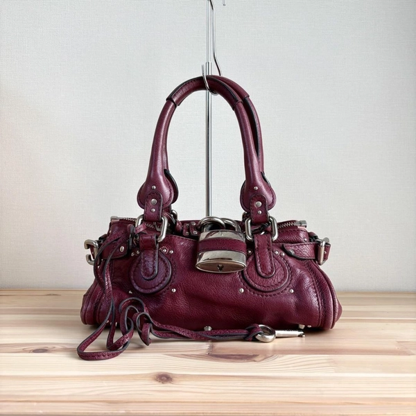 Chloe Paddington Small Leather Handbag Bordeaux Burgundy with Lock Key