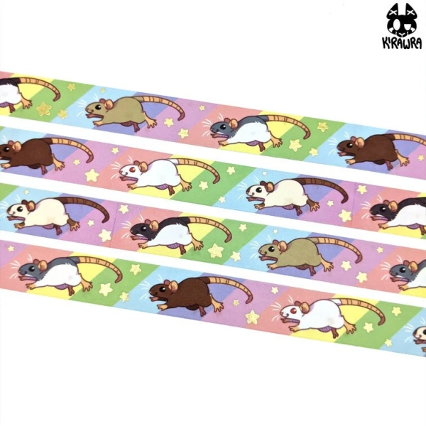 Rainbow Rats Washi Tape || Crafting Decoration Decorative Rat Rodent Mouse Animal Pride LGBT Pet Cute Gold Foil Stars Gift Scrapbooking Roll