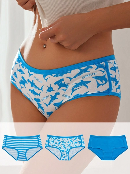 SHEIN 3pcs Women's Letter & Shark Printed Briefs