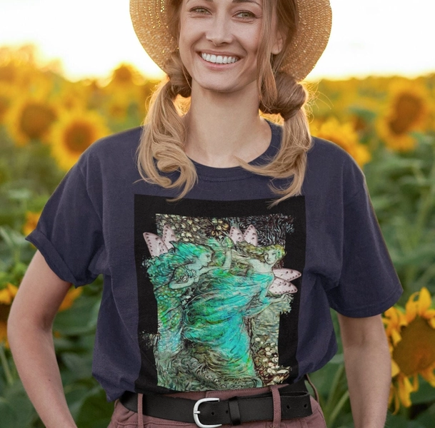 Whimisical Faerie Garden Tshirt - Fairycore Grunge Cottagecore Goblincore Whimsigoth Aesthetic Clothing - Enchanting Reimagined Fairy Art