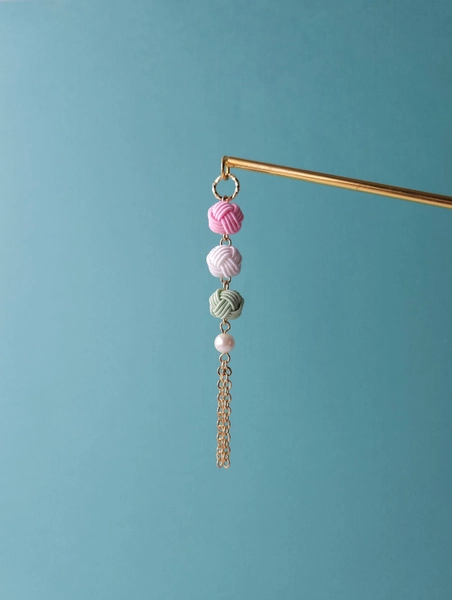 Japanese Mizuhiki Dangle Kanzashi Hair Stick, Kimono Yukata Hair Accessory, Dango Drop Hair Jewelry, Pink White Green