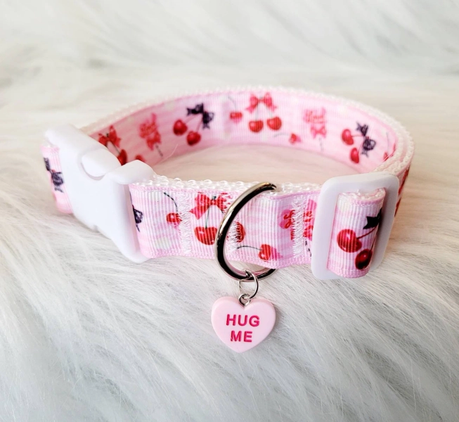 Valentines Candy Heart Choker , Hug Me cute pink cherry love puppy cosplay collar | love choker hearts slider collar | Plus size Friendly