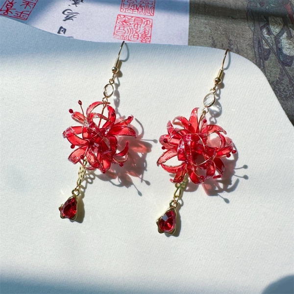 1 pair Women Red Lycoris Radiata Flower Ear Hooks Jewelry Vintage Handmade Hanfu Cheongsam Earrings Jewellery Girl Gift - AliExpress 