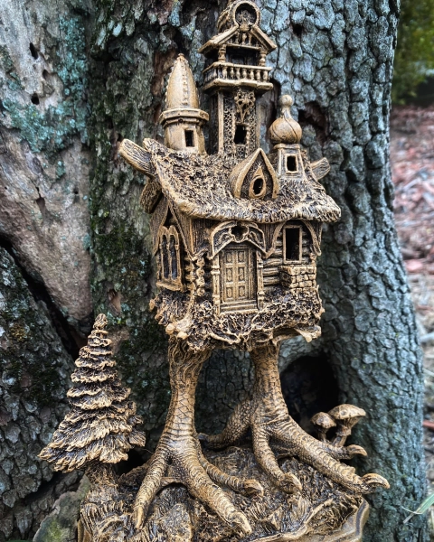 Baba Yaga Hut with Base and LED Tea Light Sculpture | Russian Folklore Figurine | Witch House Statue | Fantasy Art for Gothic Home Decor