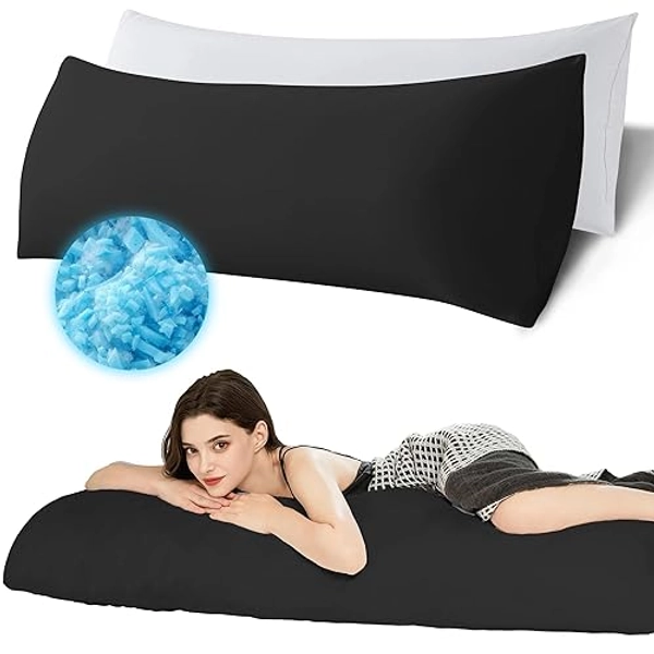 Ubauba Memory Foam Body Pillow with Cover, Full Large Body Pillows Insert for Adults with Envelope Closure Pillowcase, Firm & Fluffy Long Bed Pillows for Sleeping (20x54 inch, Pitch Black)