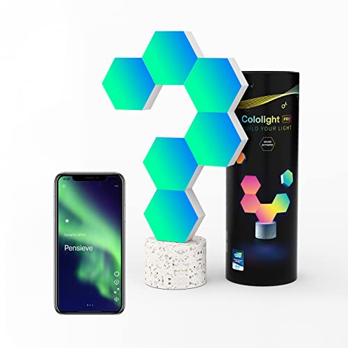 Cololight RGB Light for Gaming PC Setup, USB-Power Gaming Lights, Sync Music Hexagon Wall Lights with 70 Effects, Desk Gaming Accessories, Work with Alexa&Google 6pcs PRO - Pro6pcs-stone base