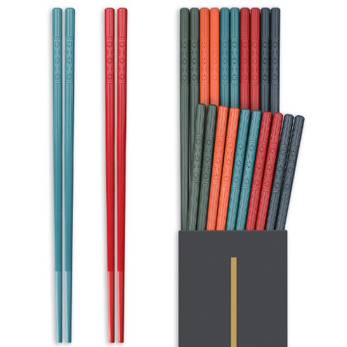 Hiware 10 Pairs Reusable Chopsticks Dishwasher Safe, Non-Slip Chop Sticks Set Japanese Style, 9.5 Inch - 