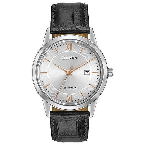 Citizen Men's Classic Eco-Drive Leather Strap Watch, 3-Hand Date - Black Strap/Stainless Steel