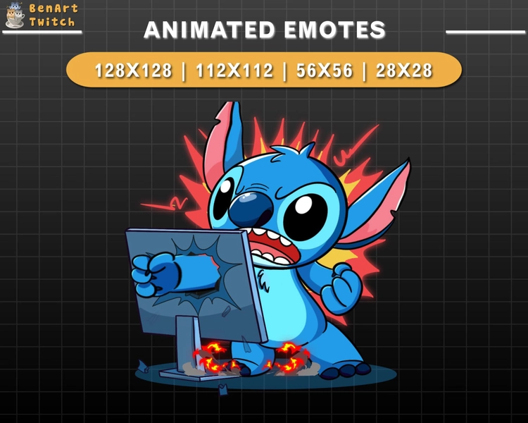 Animated Twitch Emote Stitch smash Computer, Stitch Twitch Emotes, Cute Emotes For Youtube, Discord