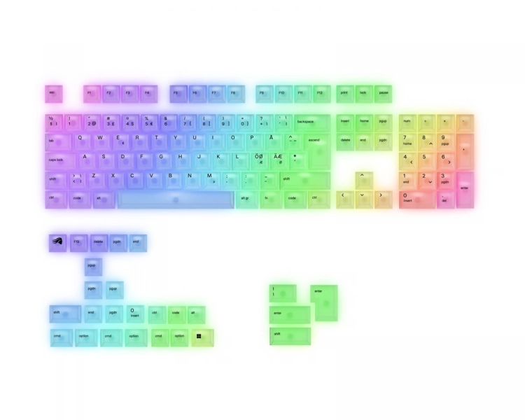 Glorious Polychroma V2 RGB Keycaps - 131 PBT Polykarbonaatti Caps Nordic ISO