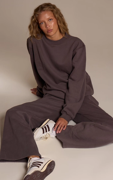 Charcoal Cotton Fleece Straight Leg Sweatpants