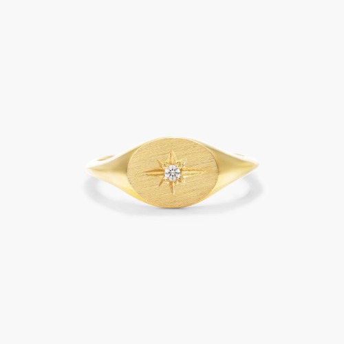 14K Yellow Gold Diamond Starburst Signet Ring