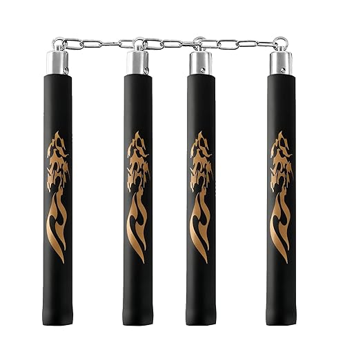 Nunchuck,2 Pack Safe Foam Rubber Training Nunchucks/Nunchakus with Steel Chain for Beginners Practice and Training (Black&Black)