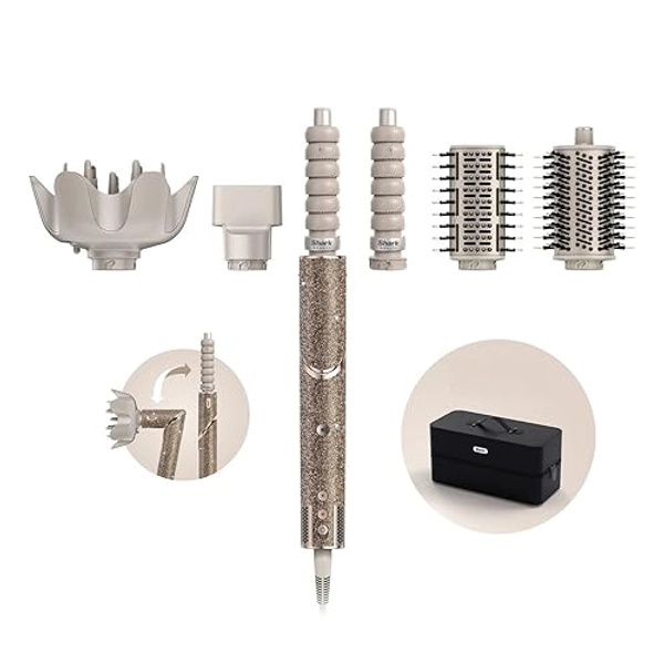 Shark FlexStyle Sparkle Limited Edition Champagne Diamond 5-in-1 Air Styler & Hair Dryer: Auto-Wrap Curlers, Paddle Brush, Oval Brush, Concentrator, Diffuser, Storage Case, No Heat Damage HD446JSUK - 5-in-1 - Champagne