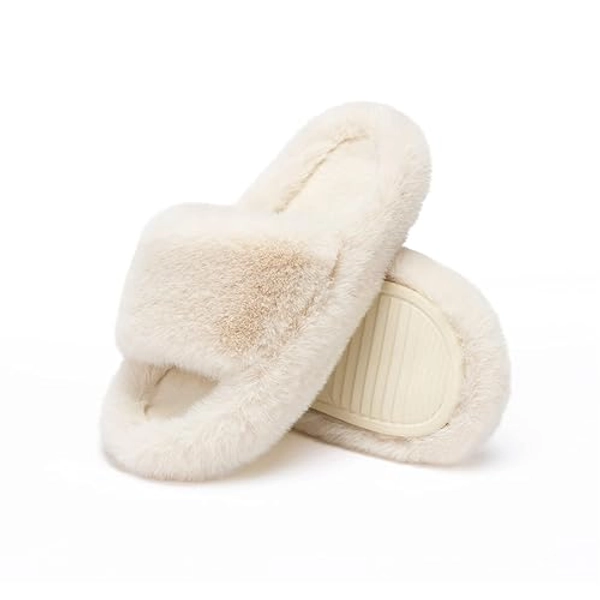 Chantomoo Women's Slippers Memory Foam House Bedroom Slippers for Women Fuzzy Plush Comfy Faux Fur Lined Slide Shoes Anti-Skid Sole Trendy Gift Slippers