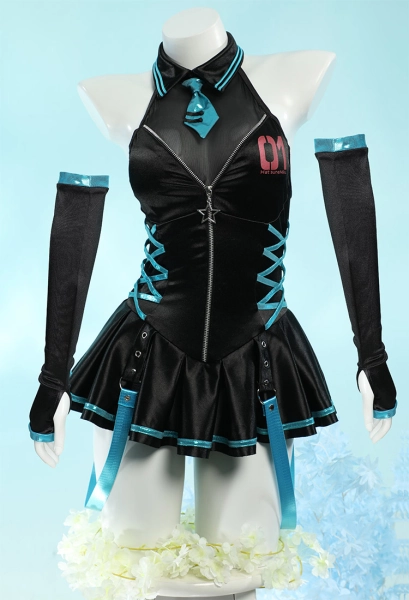 Vocal Derivative Sexy Swimsuit Halter Sleeveless One-Piece Bathing Suit with Gloves and Tie