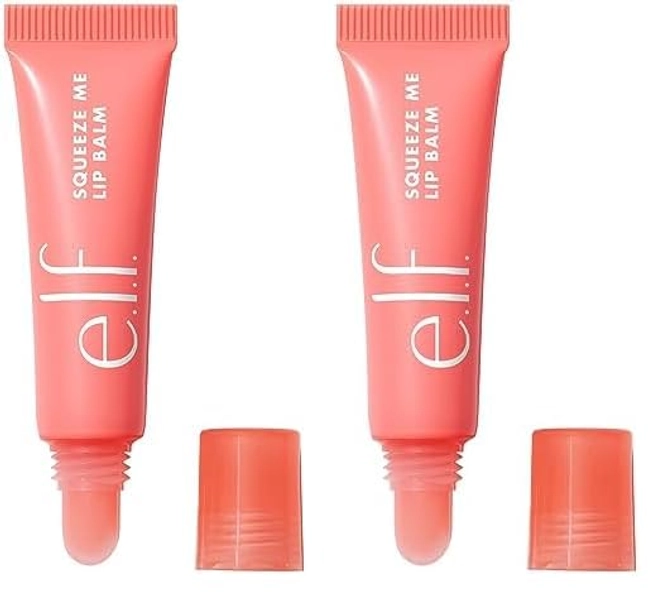 e.l.f. Squeeze Me Lip Balm, Moisturizing Lip Balm For A Sheer Tint Of Color, Infused With Hyaluronic Acid, Vegan & Cruelty-free, Strawberry (Pack of 2)