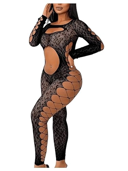 WDIRARA Women's Rainbow Striped Crisscross Hollow Out Fishnet Mesh Halter Bodystocking One Piece Lingerie