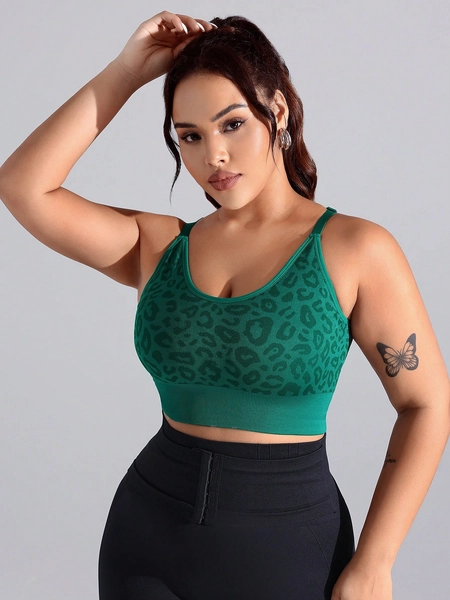 SHEIN Sport Studio Plus Size Women's Leopard Print Sports Bra