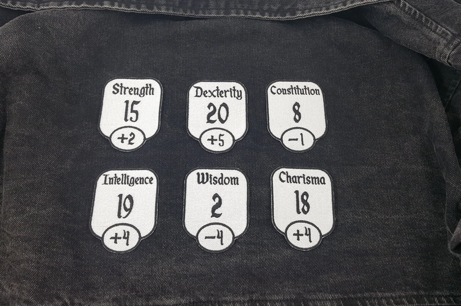 TTRPG Stat Patch, Fully Embroidered DnD Attribute Emblem, Customizable Character Sheet Badge, Perfect Gift for Nerd