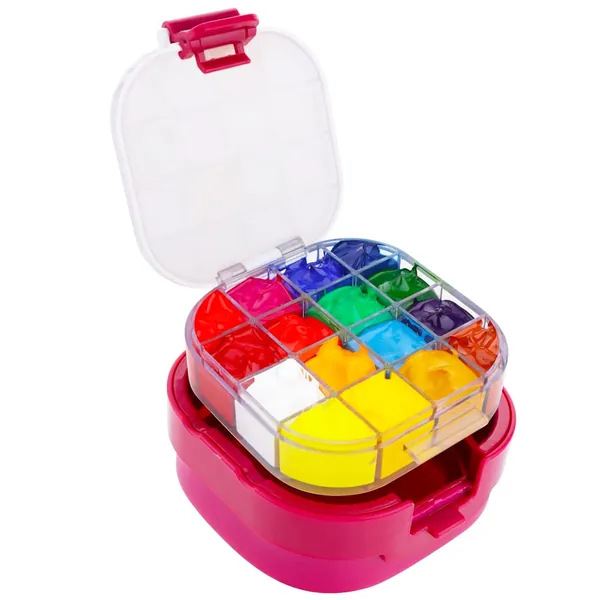 Paint Saver Storage Palette Box 16-Well Portable Airtight (Red, 0.95”x 4.6”x 3.5") - 
