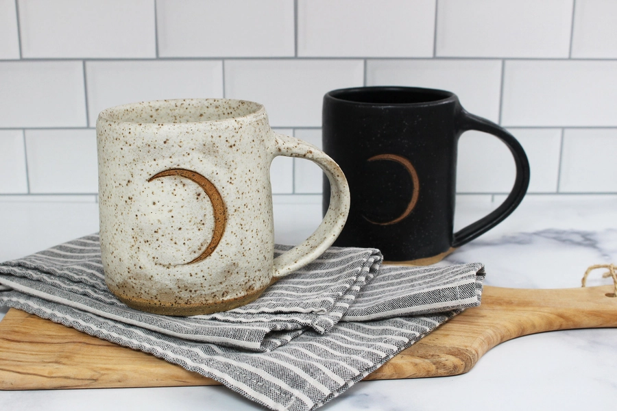 Fly Me to the Moon Mug - handmade speckled ceramic moon mug