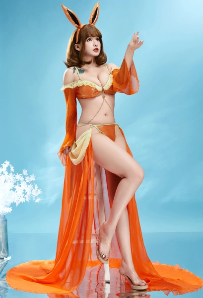 PM Derivative Bikini Set Off-Shoulder Ruffle Two-Piece Bathing Suit with Skirt Headband