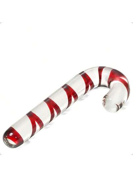 Sexhome Christmas Candy Cane Shaped Glass Anal Plug With Red Spiral Detail