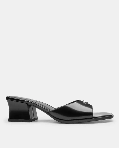 Black Sculpted C Block Heel Sandal