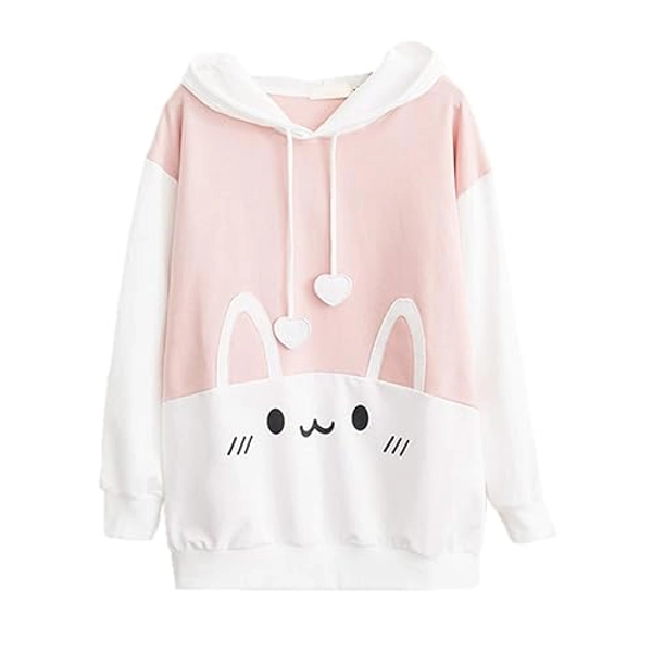 Packitcute Bunny Hoodie Kawaii Print Loose Casual Pullover Hoodie Tops