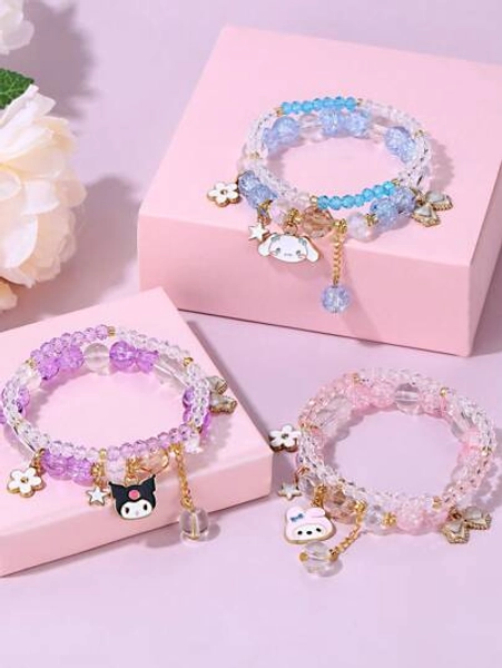 Sanrio 1pc Sanrio Beaded Bracelet, Children's Fashion Crystal Strand Bracelet, Great For Students, Friends & Girls