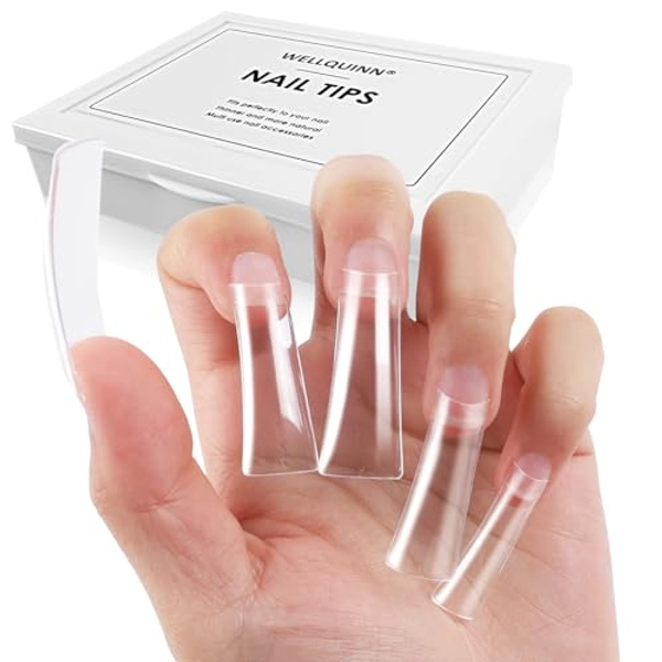 Wellquinn Duck Nails Tips 220Pcs XXL Duck Feet Style Nail Tips Clear Y2K Press on Nail Tips for Acrylic Nails Professional 11 Sizes Half Cover False Nails, Nail Extension for Manicure Salon Home DIY