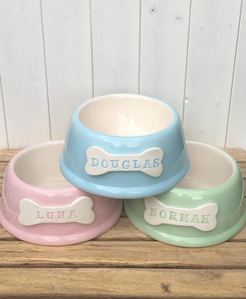 Handmade Personalized Dog Cat Bowls, Pastel Glazed Dog Bowls, Personalised Pet Gift, Gift for Pet Owner, Earthenware Dog Bowl with Name