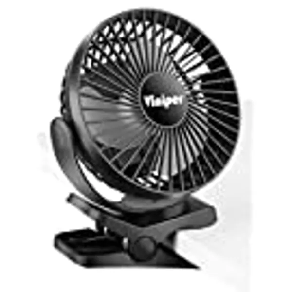 Viniper 6 inch Rechargeable Clip on Fan, 5000mah Battery Desk Fan : 360° Rotation & 3 Speeds Strong Wind Portable Fan, Longer Working Hours, Quiet and Powerful (Black)