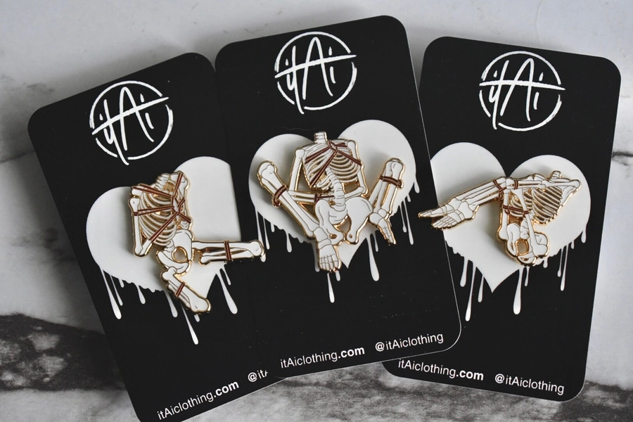 Lewd Shibari Skeleton Gold Enamel Bondage Pins