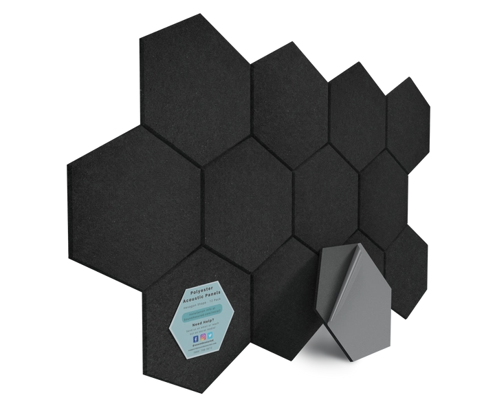 Hexagon Polyester Acoustic Panels - 12 Pack | Eco-Friendly Sound Absorption | Easy Peel & Stick Installation