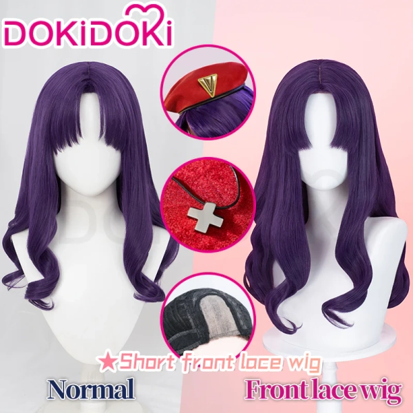 【Normal Ver Ready For Ship】【Front Lace】DokiDoki Anime Cosplay Wig Long Curly Purple Wig / Hat/ Necklace