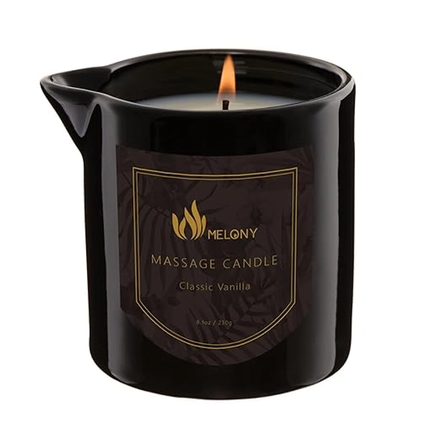 MELONY Massage Oil Candle for Pure Relaxation- 8.1 oz- Moisturizing Essential Oil Body Massage Candle for Home Spa- Amazing Gift for Women & Men (Classic Vanilla)