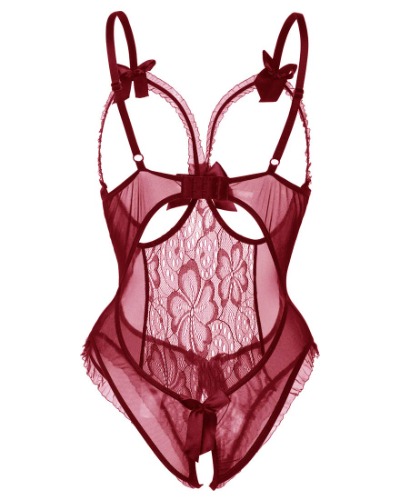 Voqeen Donna Lingerie Sexy Body Erotico Pizzo Biancheria Intima Esotico Tuta Babydoll Ad Anello Aperto Completi Intimi Prospettiva Pigiama Confortevole Sleepwear Costume