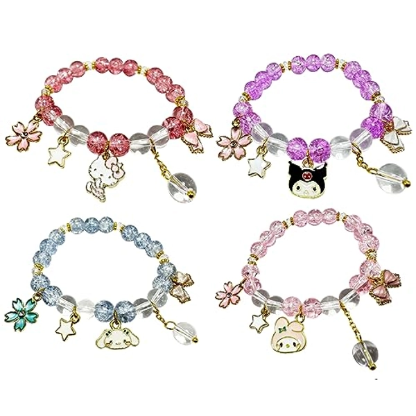 CJIAYUJEW Cute Bracelet Crystal Pearl Bracelet, Anime Elastic Stretch Crystal Bead Bracelet Lovely Cartoon Elastic Beaded Bracelets for Women