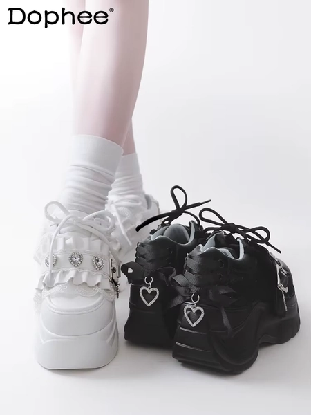 Original Mine Subculture Black Platform Shoes Spring and Autumn New Japanese Rhinestone Casual Versatile White Lolita Pumps - AliExpress 322