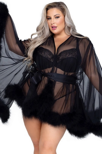 Plus Size Black Hollywood Glam Luxury Mini Robe