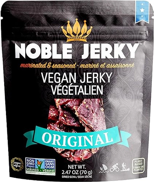 Noble Vegan Jerky – 14g Protein Per Serving, – Original Flavor, High-Protein Plant-Based Snack, Non-GMO, Gluten-Free, Delicious & Savory, Perfect for On-the-Go, Hiking & Healthy Eating – 2.47oz Pack
