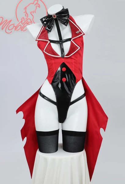 Radio Demon Derivative Sexy Lingerie Set Black Red Hollow Bodysuit and Gloves with Thigh-High Stockings