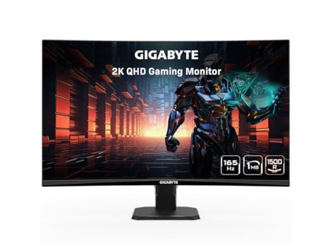 GIGABYTE GS27QC 27" 165Hz 1440P Curved Gaming Monitor, 2560 x 1440 VA 1500R Display, 1ms (MPRT) Response Time, HDR Ready, FreeSync Premium, 1x Display Port 1.4, 2X HDMI 2.0,Black - QHD | 165Hz 1ms | 27" | No Height Adj.