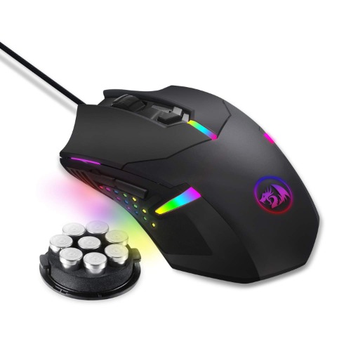 Redragon M601 RGB Gaming Mouse Backlit Wired Ergonomic 7 Button Programmable Mouse Centrophorus with Macro Recording & Weight Tuning Set 7200 DPI for Windows PC (Black) - 