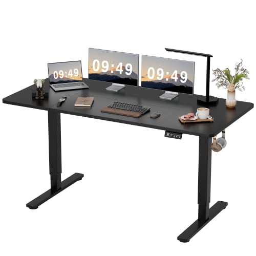 Furmax Electric Height Adjustable Standing Desk Large 63 x 24 Inches Sit Stand Up Desk Home Office Computer Desk Memory Preset with T-Shaped Metal Bracket, Black - Black - 63 Inch